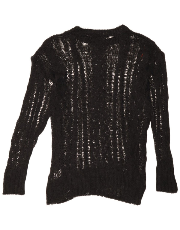 Zara Womens See Through Oversized Crew Neck Jumper Sweater UK 6 XS Black