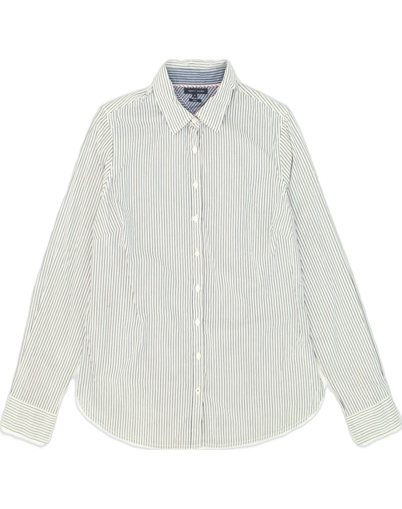 TOMMY HILFIGER Womens Shirt US 10 Large White Pinstripe Cotton | Vintage Tommy Hilfiger | Thrift | Second-Hand Tommy Hilfiger | Used Clothing | Messina Hembry 