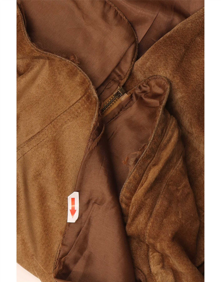 Vintage Mens Suede Utility Gilet UK 38 Medium Brown Leather