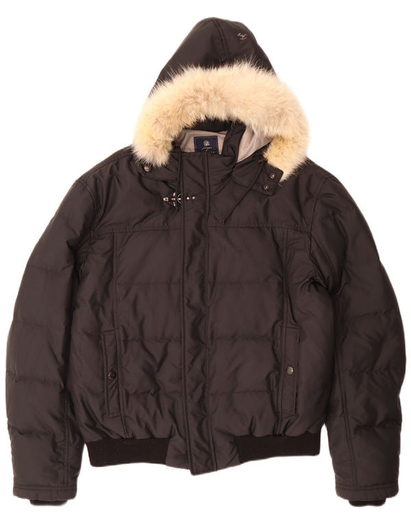 Fay Mens Hooded Padded Jacket UK 44 2XL Black Polyester