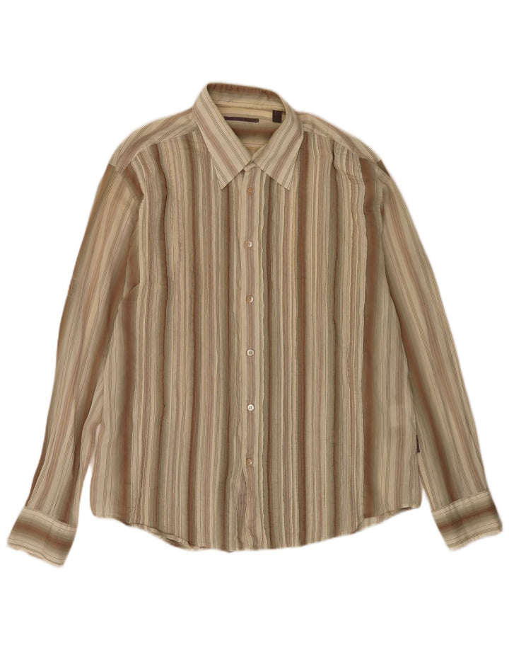 Ted Baker Mens Shirt Large Khaki Striped Cotton