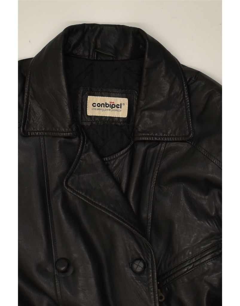 CONBIPEL Mens Leather Coat UK 10 Small Black Leather | Vintage Conbipel | Thrift | Second-Hand Conbipel | Used Clothing | Messina Hembry 