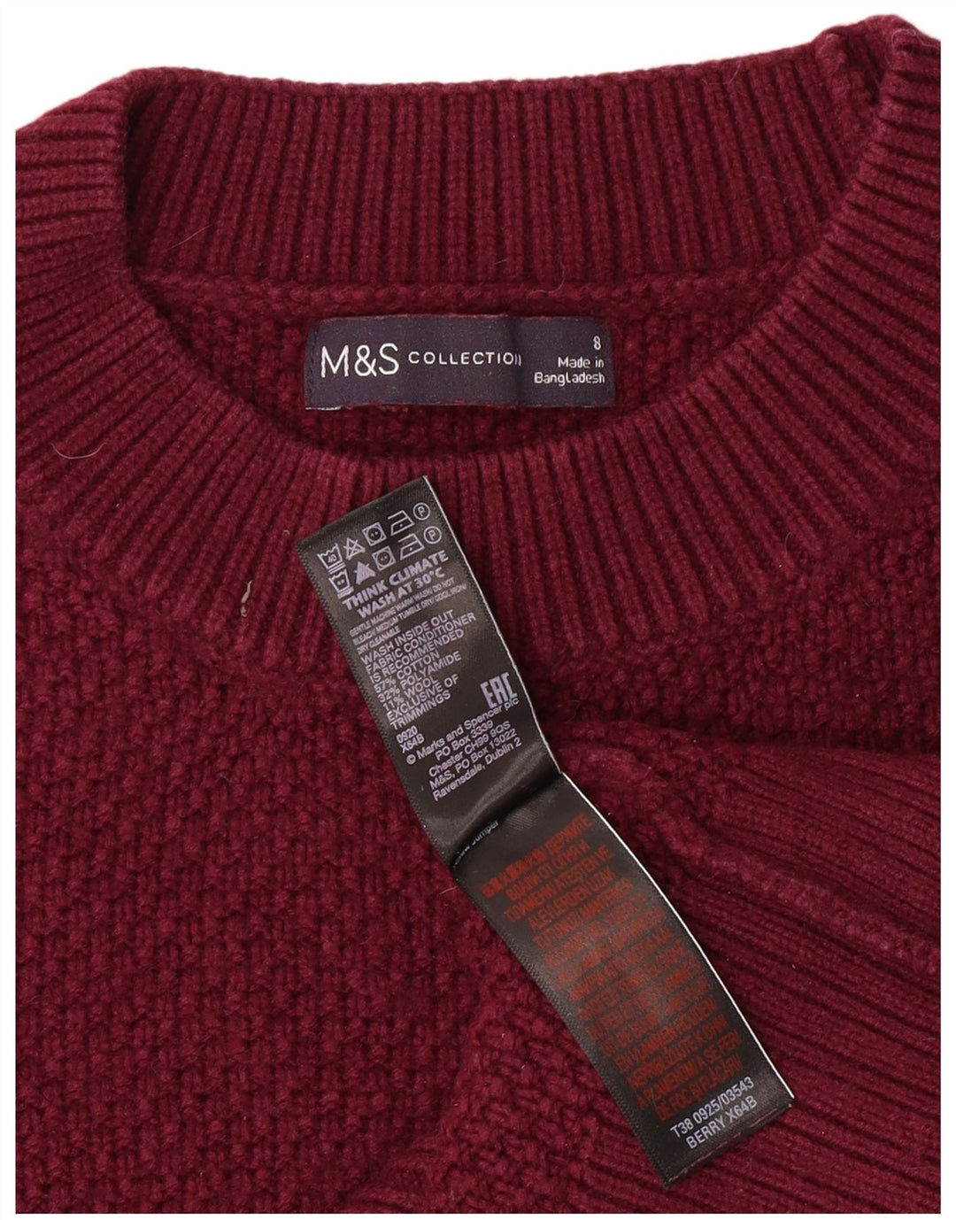 Marks & Spencer Womens Crop Crew Neck Jumper Sweater UK 8 Small Maroon