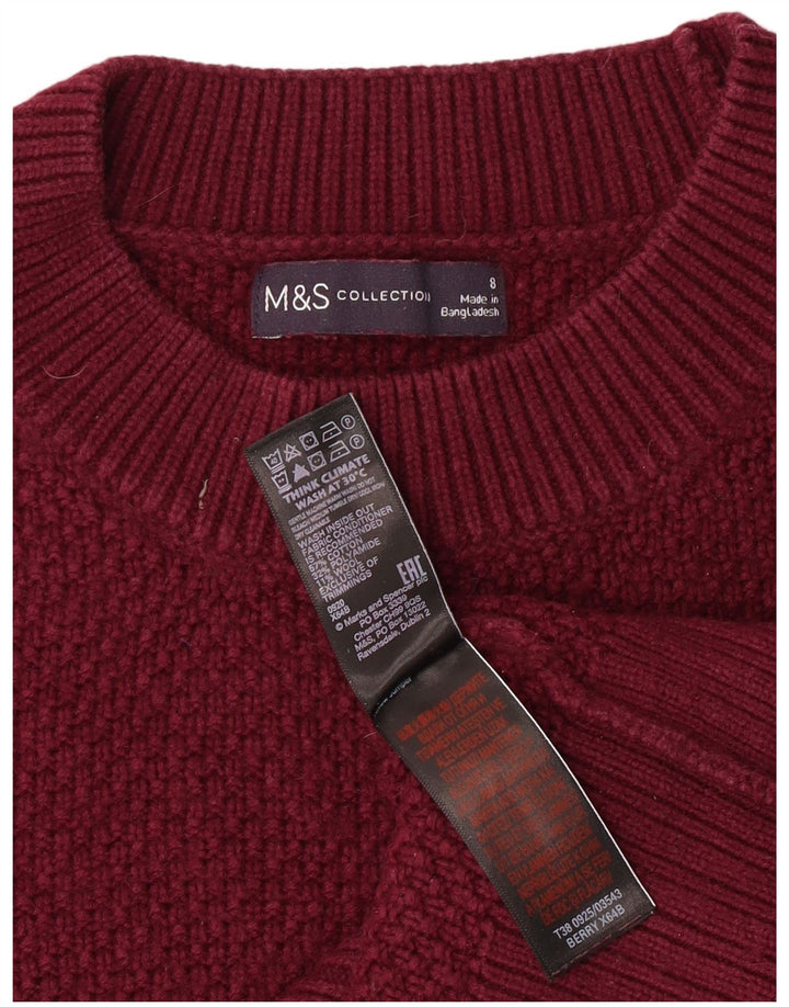 Marks & Spencer Womens Crop Crew Neck Jumper Sweater UK 8 Small Maroon