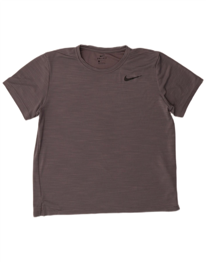 NIKE Womens Dri Fit T-Shirt Top UK 16 Large Grey Flecked Polyester