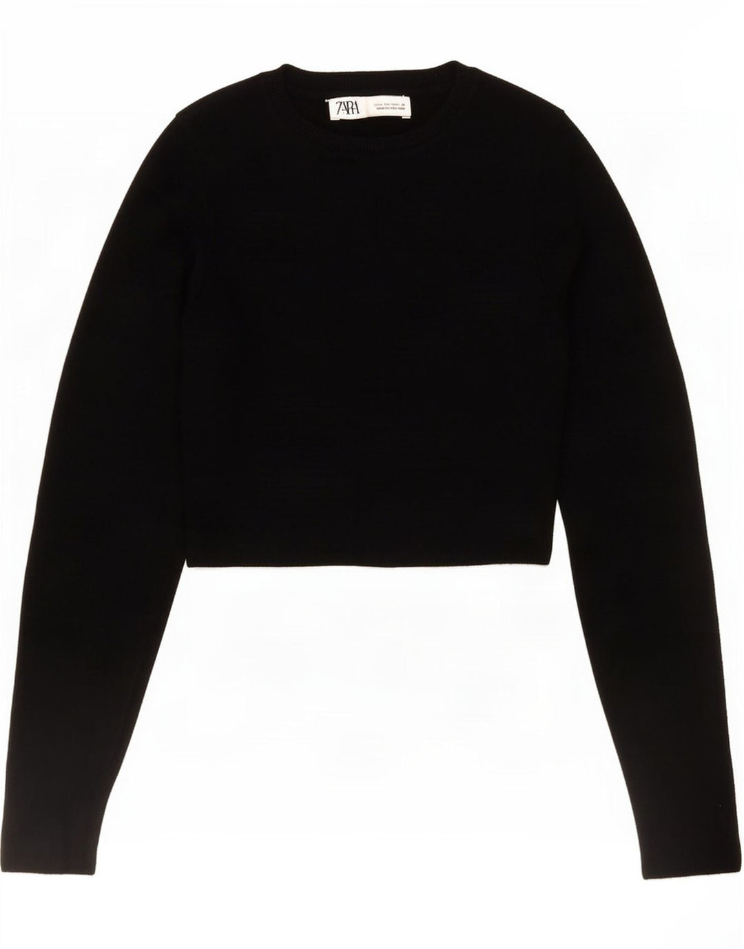 Zara Womens Crop Top Long Sleeve UK 12 Medium Black Viscose