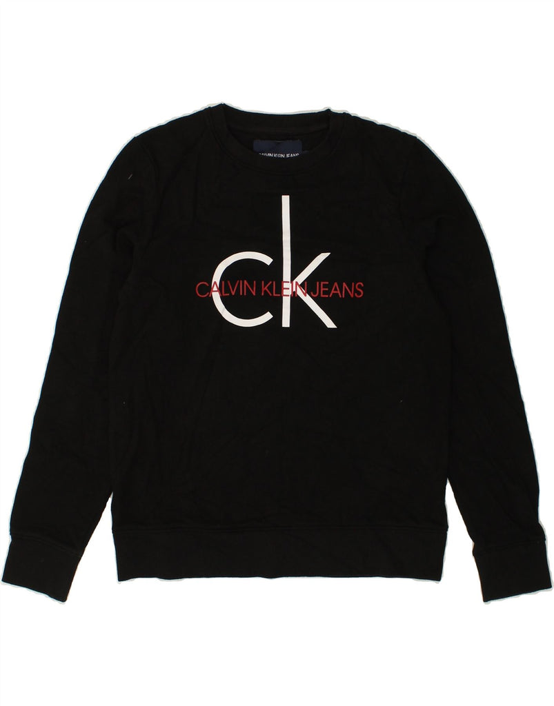 CALVIN KLEIN Womens Graphic Sweatshirt Jumper UK 10 Small Black | Vintage Calvin Klein | Thrift | Second-Hand Calvin Klein | Used Clothing | Messina Hembry 