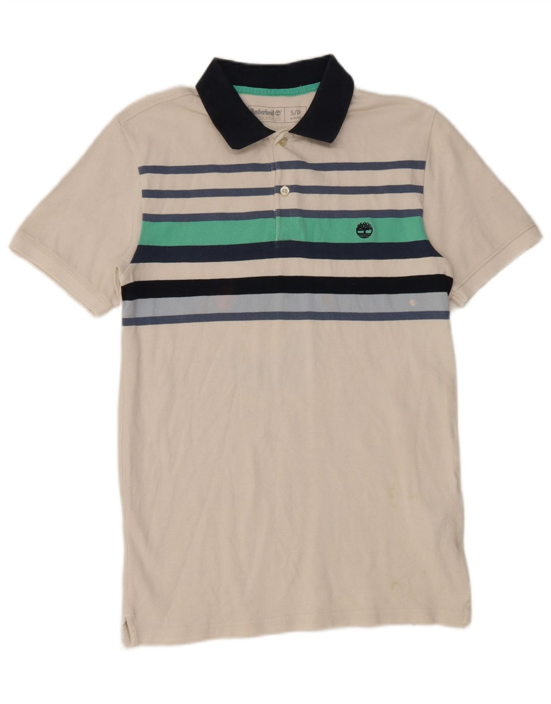 TIMBERLAND Mens Slim Fit Polo Shirt Small White Striped