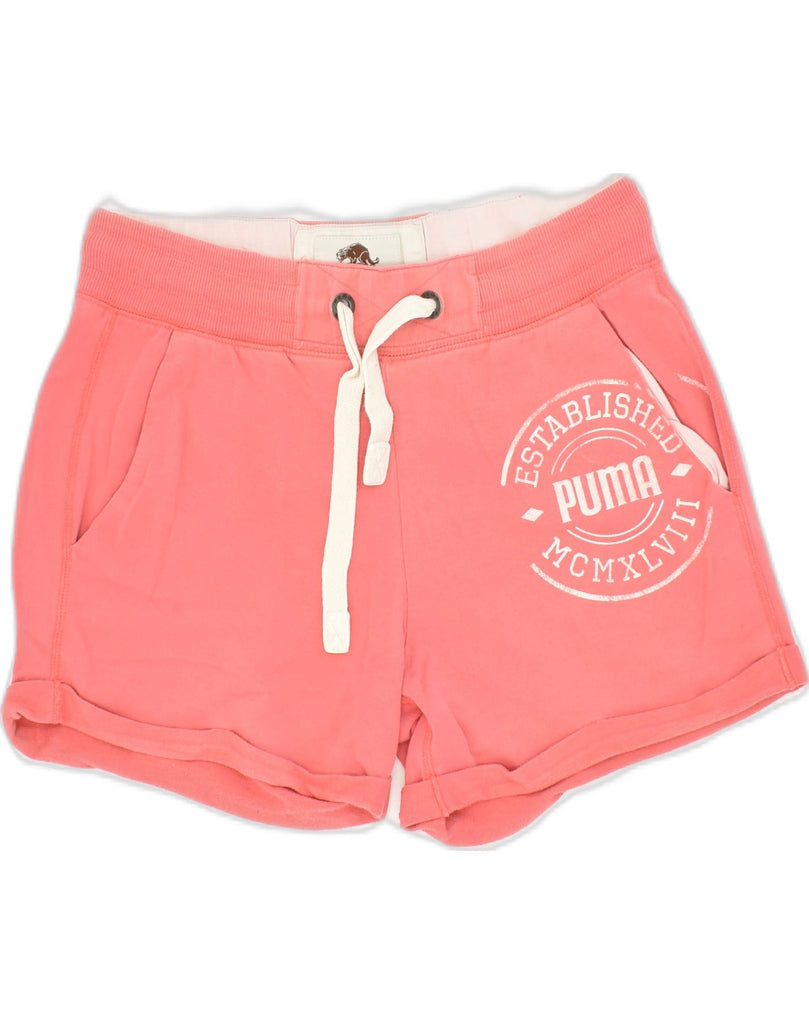 PUMA Womens Graphic Sport Shorts UK 10 Small Pink Cotton | Vintage Puma | Thrift | Second-Hand Puma | Used Clothing | Messina Hembry 