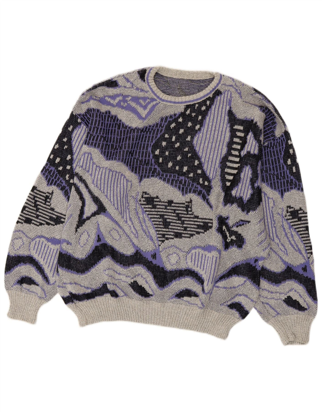 VINTAGE Womens Abstract Pattern Crew Neck Jumper Sweater UK 20 2XL Grey