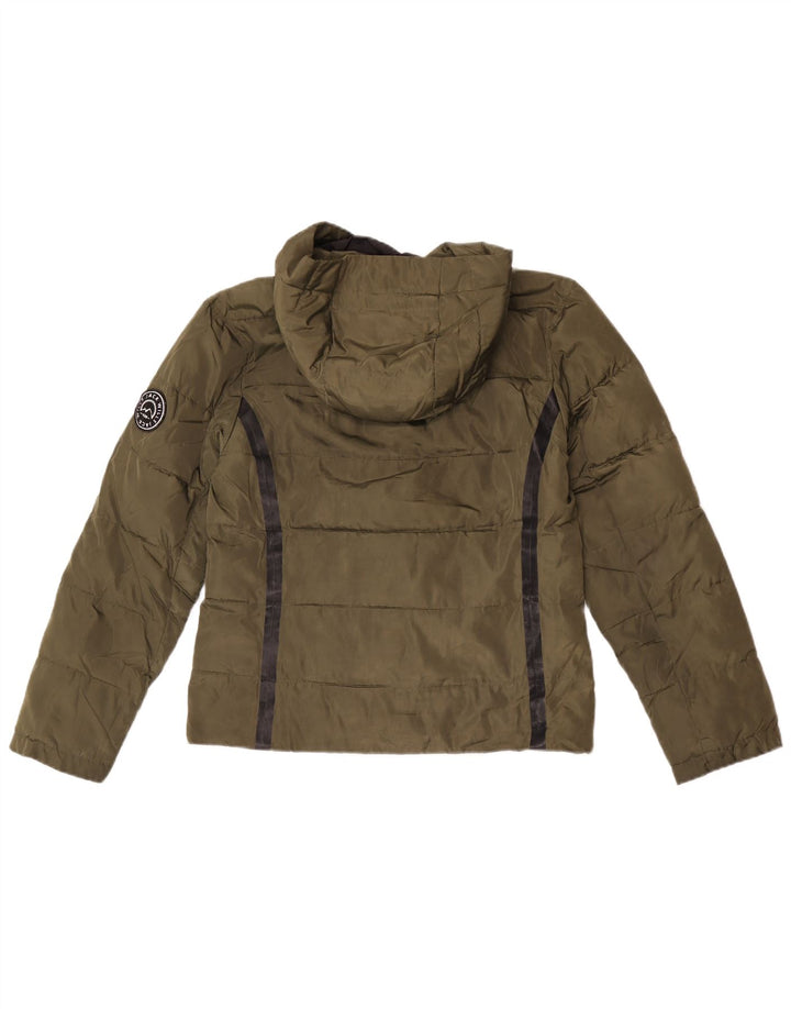 Jack Wills Womens Hooded Padded Jacket UK 10 Small Khaki Striped Polyester