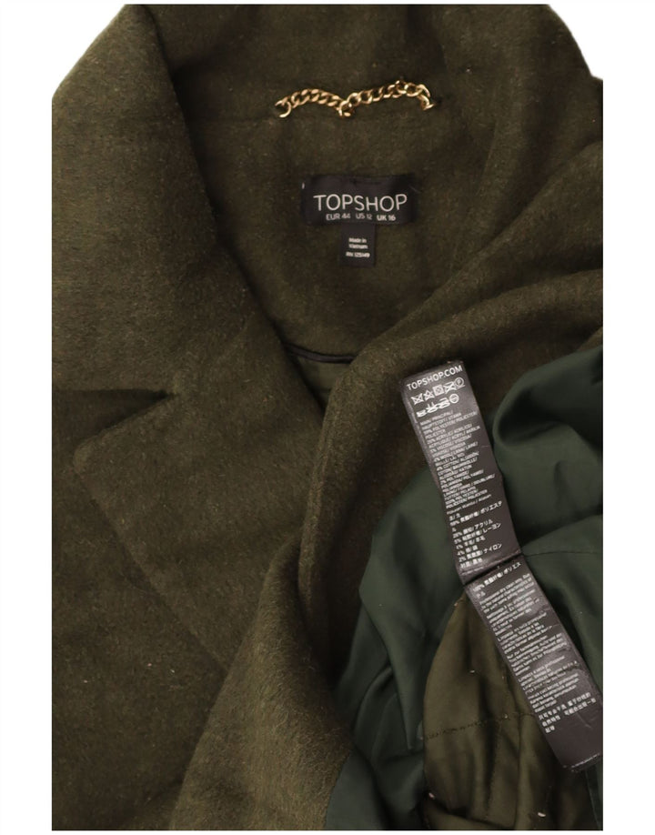TOPSHOP Womens Overcoat UK 16 Large  Green Polyester