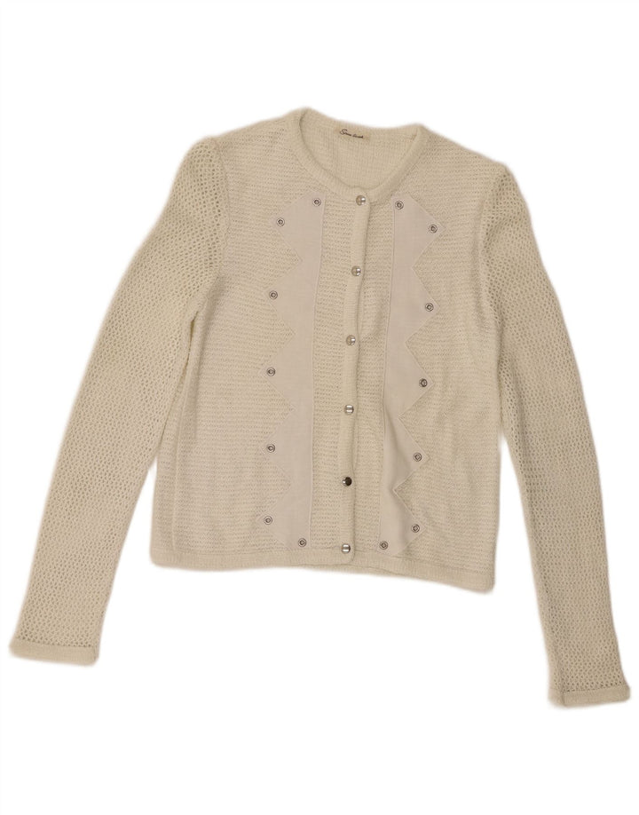 Vintage Womens Cardigan Sweater UK 10 Small White Polyacrylic