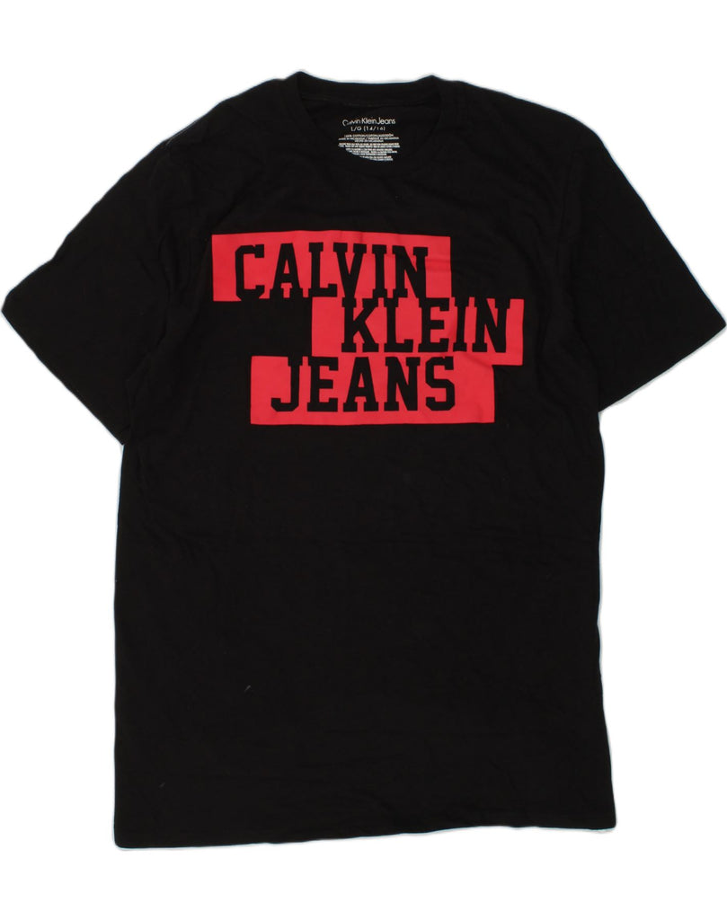 CALVIN KLEIN Boys Graphic T-Shirt Top 14-15 Years Large  Black Cotton | Vintage Calvin Klein | Thrift | Second-Hand Calvin Klein | Used Clothing | Messina Hembry 