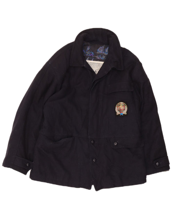 Vintage Mens Short Overcoat UK 40 Large Navy Blue Wool
