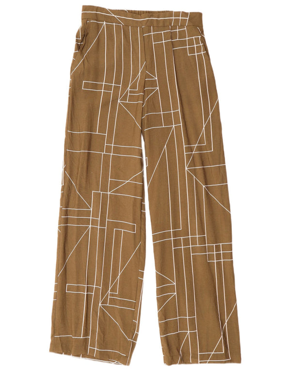 Zara Womens Wide Leg Casual Trousers Small W27 L30 Brown Geometric Modern