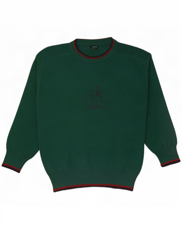 Vintage Mens Graphic Crew Neck Jumper Sweater Large Green