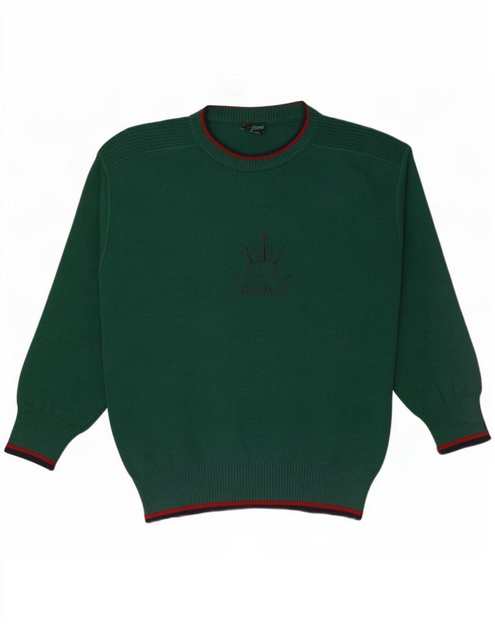 Vintage Mens Graphic Crew Neck Jumper Sweater Large Green