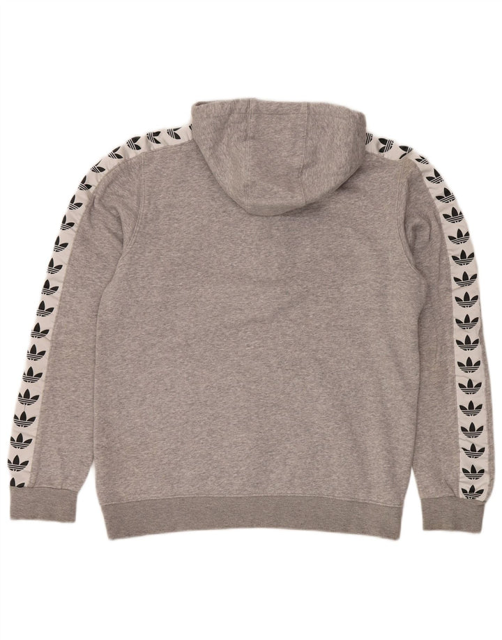 ADIDAS Mens Graphic Zip Neck Hoodie Jumper Medium Grey Cotton