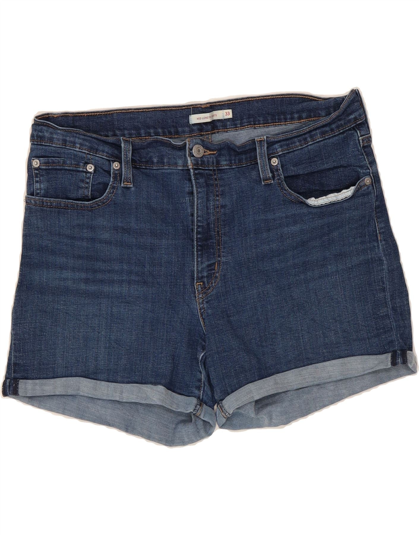 LEVI'S Womens Mid Rise Denim Shorts W33 Large Navy Blue Cotton