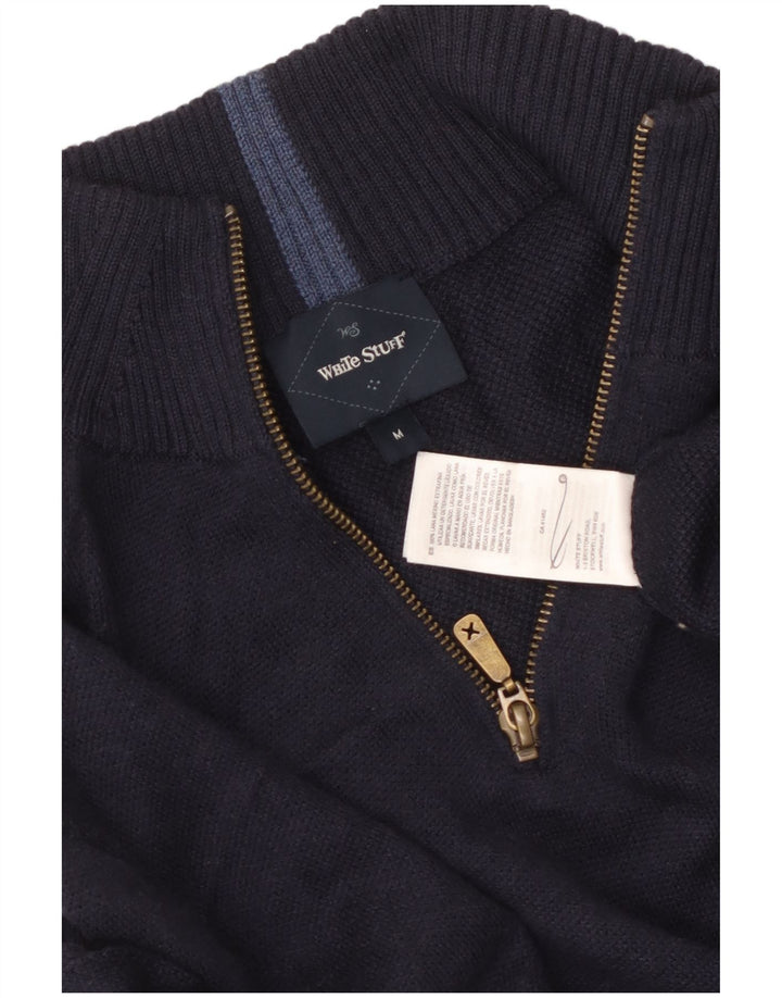 White Stuff Mens Zip Neck Jumper Sweater Medium Navy Blue Merino Wool