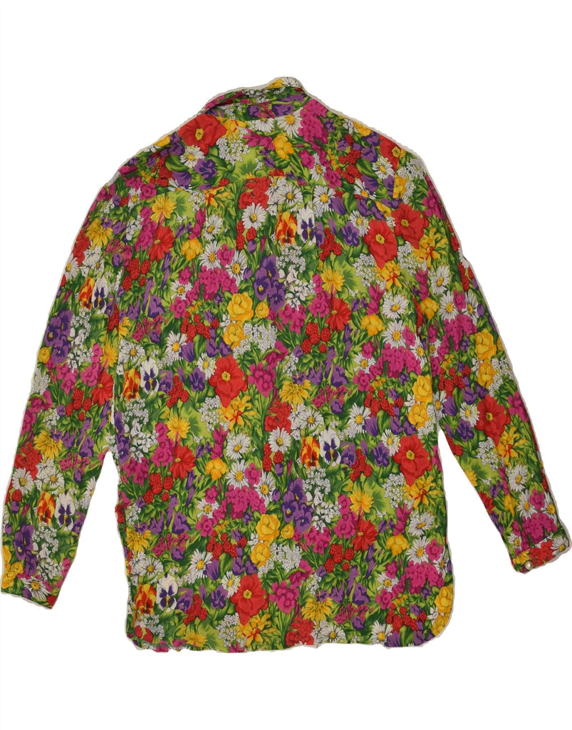 VINTAGE Womens Longline Shirt UK 14 Medium Multicoloured Floral Viscose | Vintage Vintage | Thrift | Second-Hand Vintage | Used Clothing | Messina Hembry 