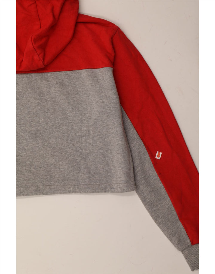 ELLESSE Womens Oversized Crop Hoodie Jumper UK 12 Medium Red Colourblock Vintage Ellesse and Second-Hand Ellesse from Messina Hembry 