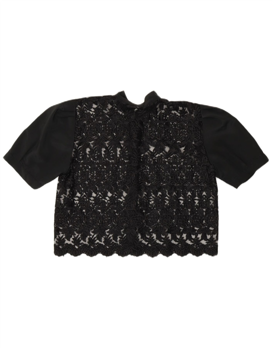 Vintage Womens Crop See Through Shirt Blouse UK 14 Medium Black Floral