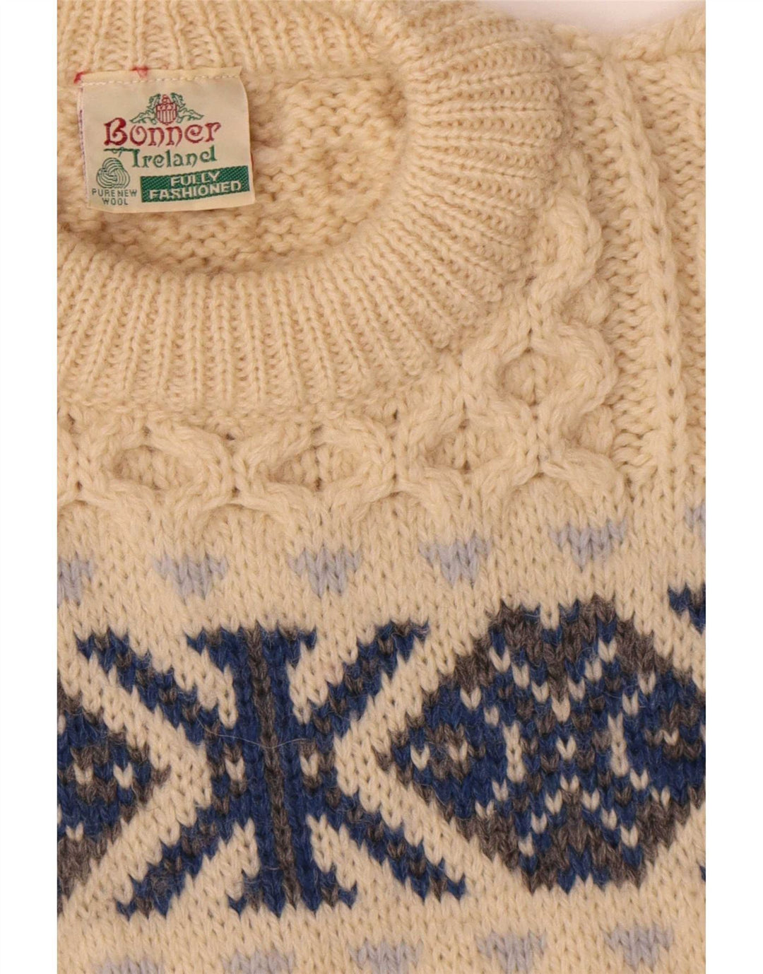Bonner Mens Crew Neck Jumper Sweater Large Beige Fair Isle Wool