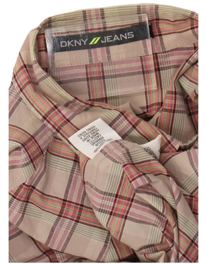 DKNY Mens Shirt Medium Beige Check Cotton