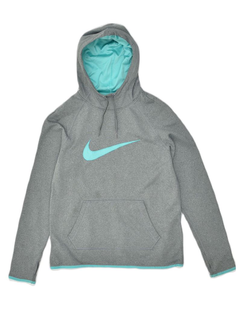 NIKE Womens Graphic Hoodie Jumper UK 10 Small Grey Polyester | Vintage Nike | Thrift | Second-Hand Nike | Used Clothing | Messina Hembry 