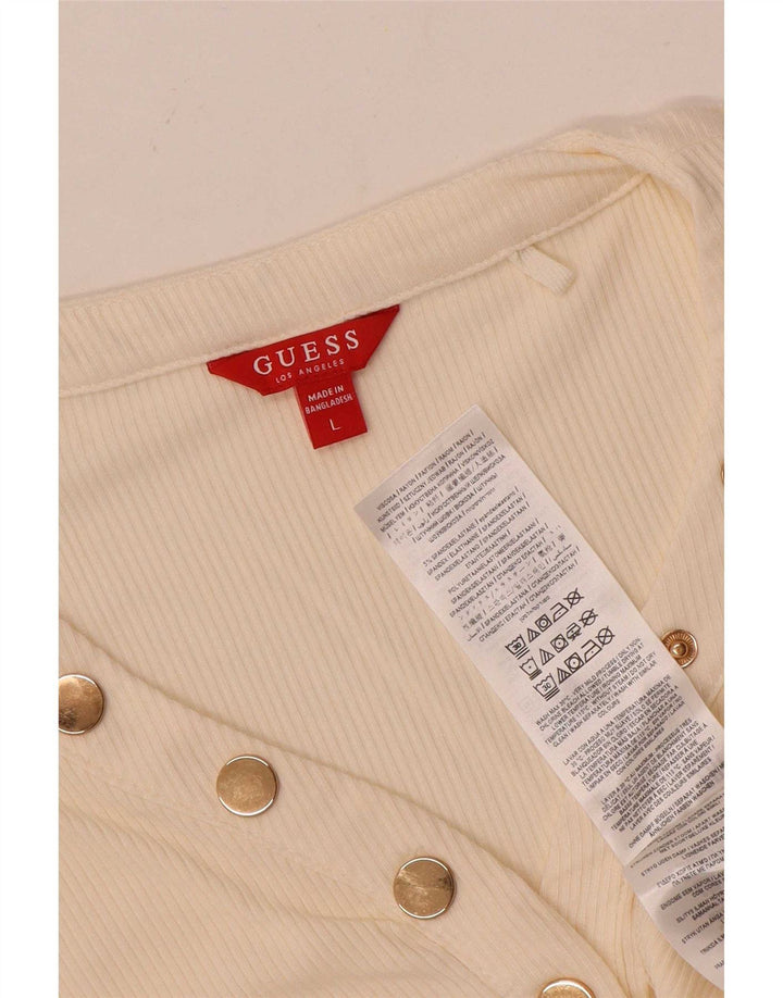 Guess Womens Top Long Sleeve UK 14 Large Off White Viscose