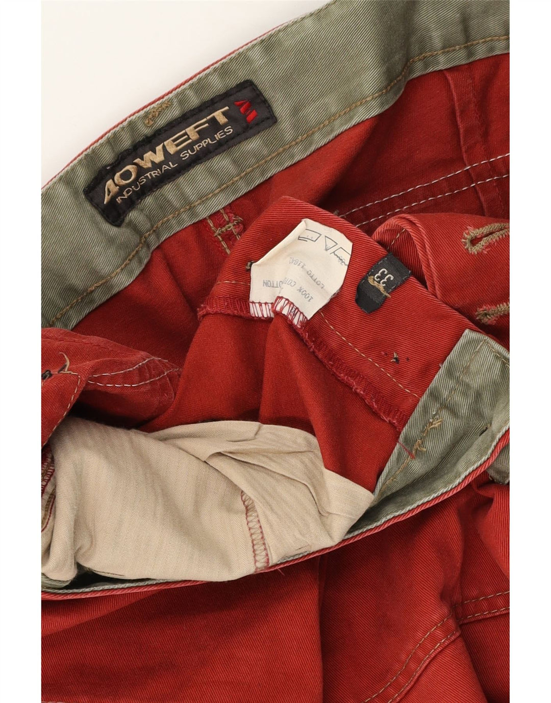40Weft Mens Straight Chino Trousers W33 L33 Red Cotton