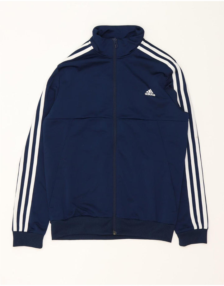 ADIDAS Boys Climalite Tracksuit Top Jacket 13-14 Years Navy Blue Polyester
