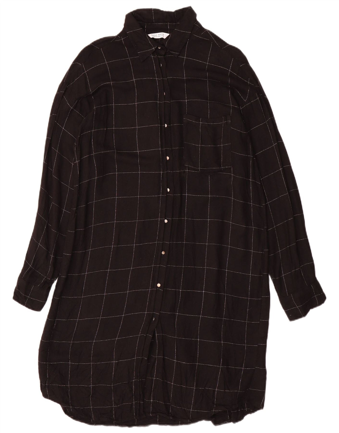 ZARA Womens Oversized Shirt Dress UK 10 Small Black Check Viscose