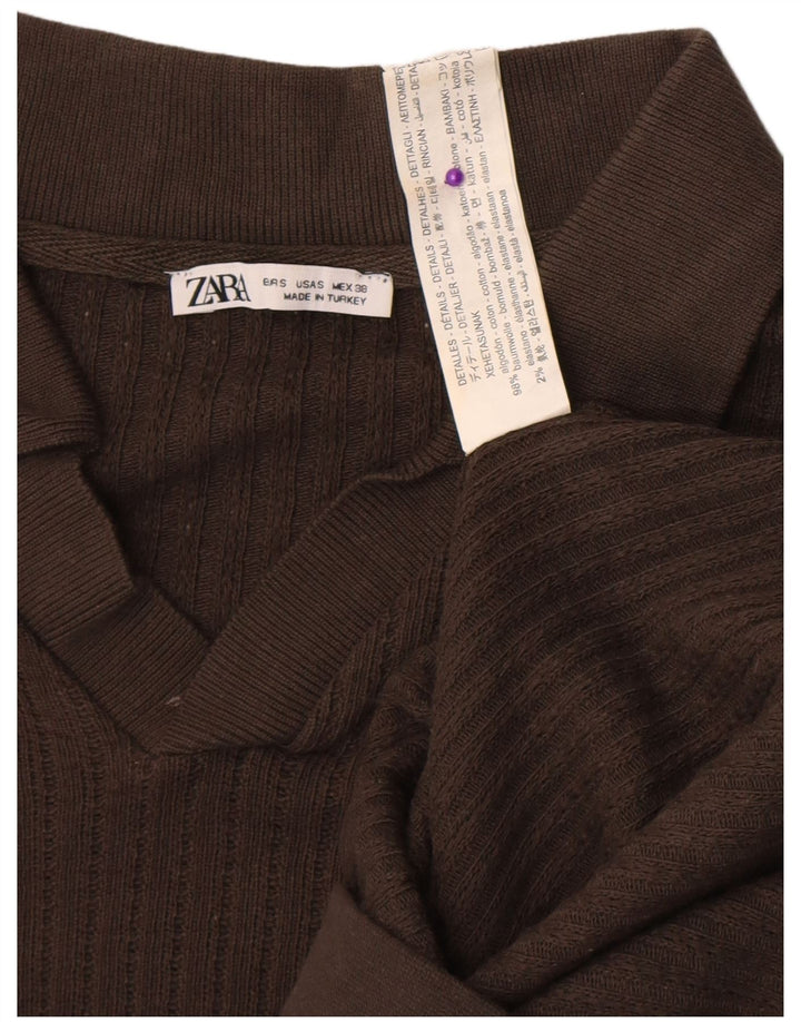 Zara Mens Polo Shirt Small Brown Cotton
