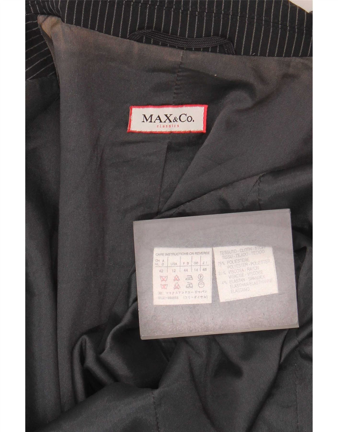 Max & Co. Womens 2 Button Blazer Jacket UK 14 Large Black Pinstripe