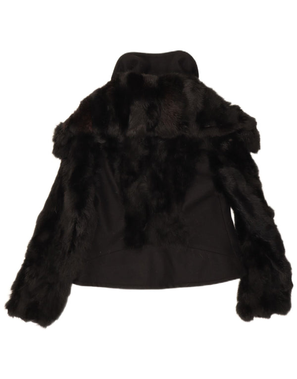 Annarita N Womens Faux Fur Bomber Jacket IT 46 Large Black Wool