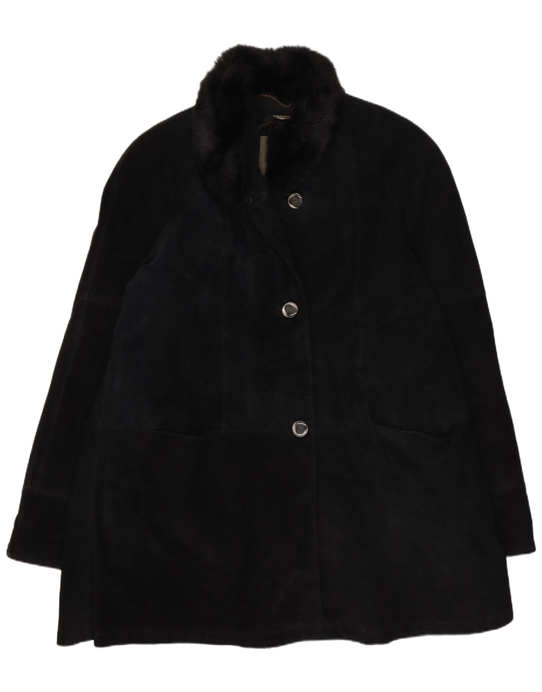 Vintage Womens Relaxed Fit Leather Coat IT 42 Medium Navy Blue
