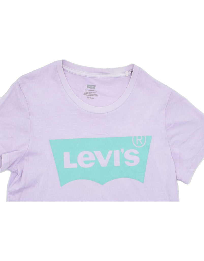 LEVI'S Womens Oversized Graphic T-Shirt Top UK 6 XS Purple Cotton | Vintage | Thrift | Second-Hand | Used Clothing | Messina Hembry 