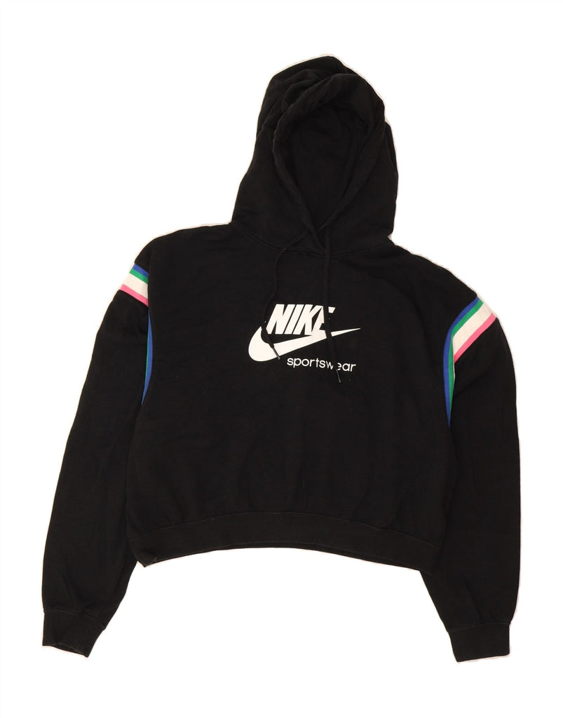NIKE Womens Oversized Crop Graphic Hoodie Jumper UK 14 Medium Black Cotton Vintage Nike and Second-Hand Nike from Messina Hembry 