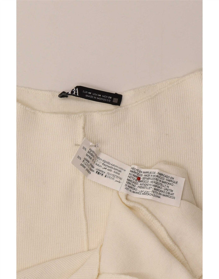 Zara Womens Top Long Sleeve UK 12 Medium Off White Cotton