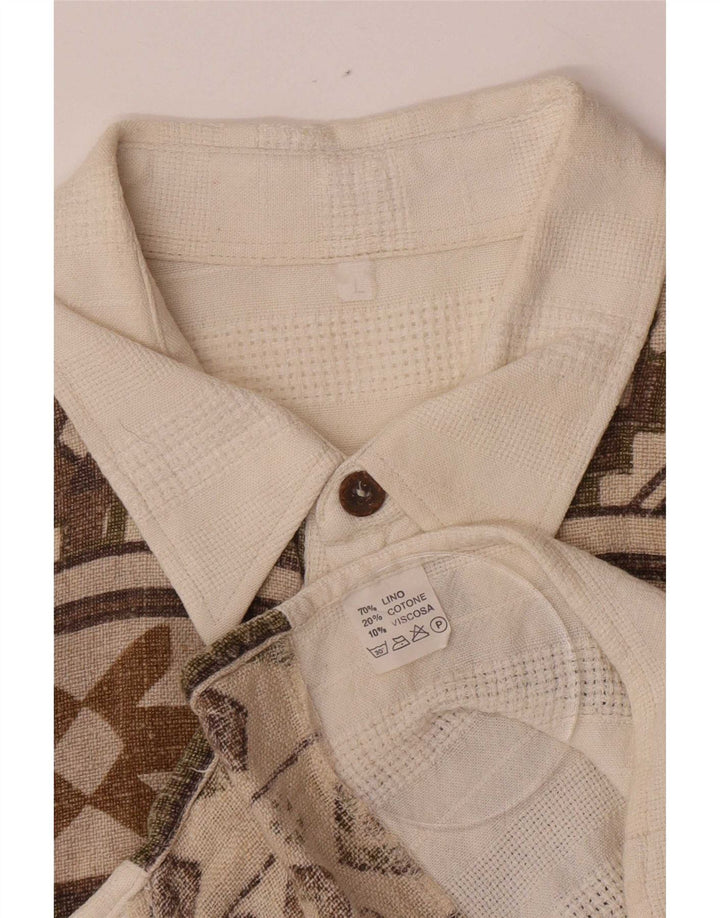 Vintage Mens Shirt Large Off White Geometric Linen