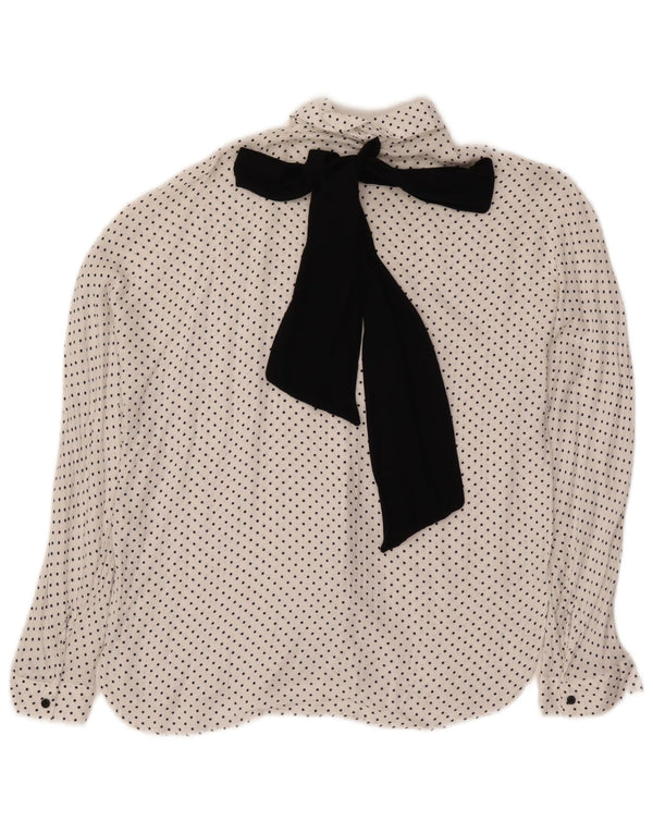 Zara Womens Oversized Shirt Blouse UK 6 XS White Polka Dot Viscose