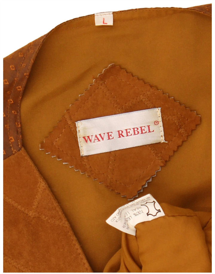 VINTAGE Mens Suede Waistcoat Large Brown Patchwork Leather