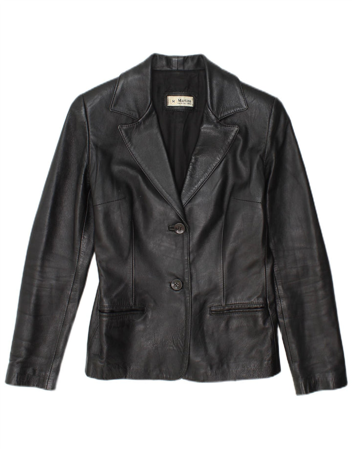 Vintage Womens 2 Button Leather Blazer Jacket UK 12 Medium Black