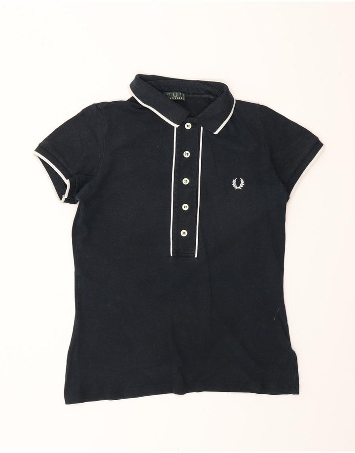 Fred Perry Womens Polo Shirt UK 12 Medium Navy Blue