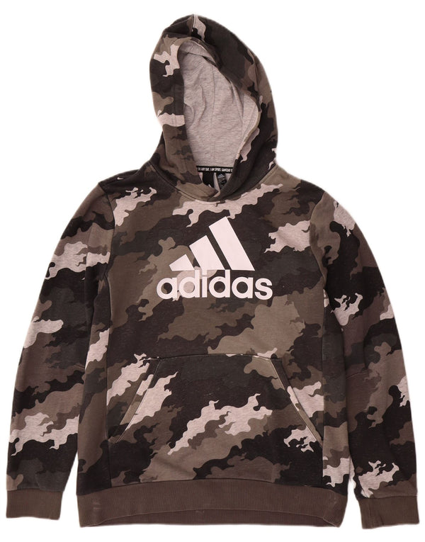 ADIDAS Boys Graphic Hoodie Jumper 13-14 Years Brown Camouflage Cotton