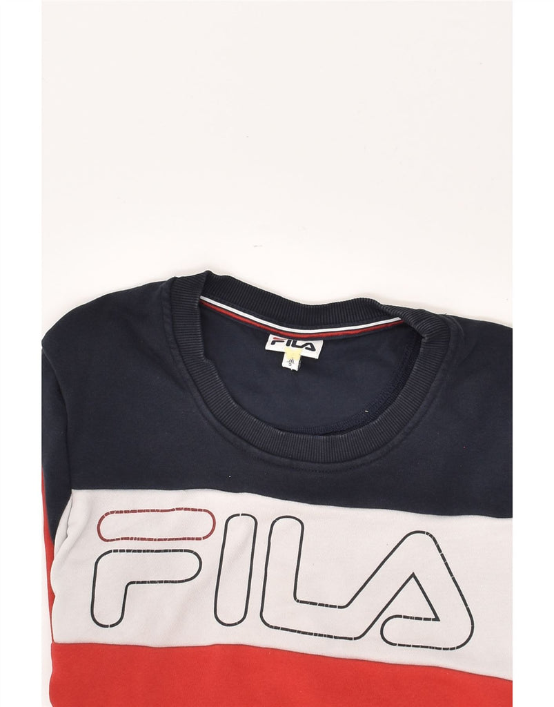 FILA Womens Graphic Sweatshirt Jumper EU 36 Small Red Colourblock Cotton | Vintage Fila | Thrift | Second-Hand Fila | Used Clothing | Messina Hembry 