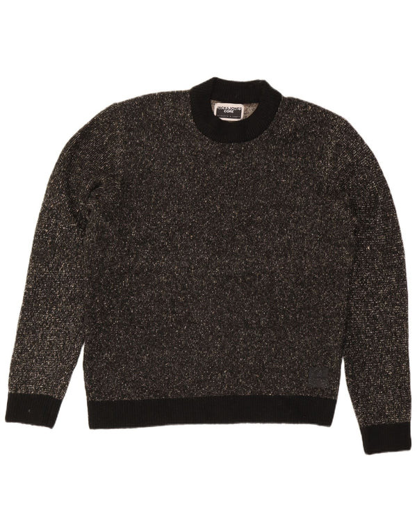 Jack & Jones Mens Crew Neck Jumper Sweater XL Black Flecked Polyester